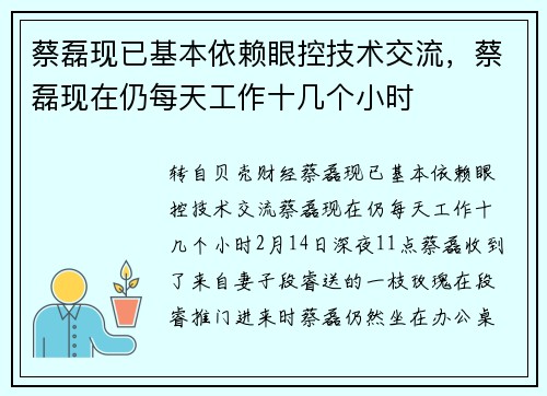 蔡磊现已基本依赖眼控技术交流,蔡磊现在仍每天工作十几个小时