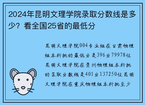 2024年昆明文理学院录取分数线是多少?看全国25省的最低分
