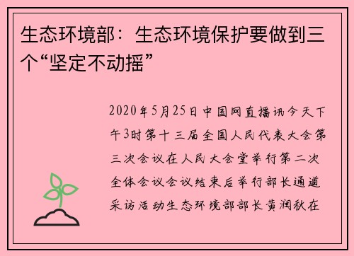 生态环境部:生态环境保护要做到三个“坚定不动摇”