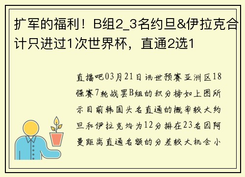 扩军的福利！B组2_3名约旦&伊拉克合计只进过1次世界杯，直通2选1